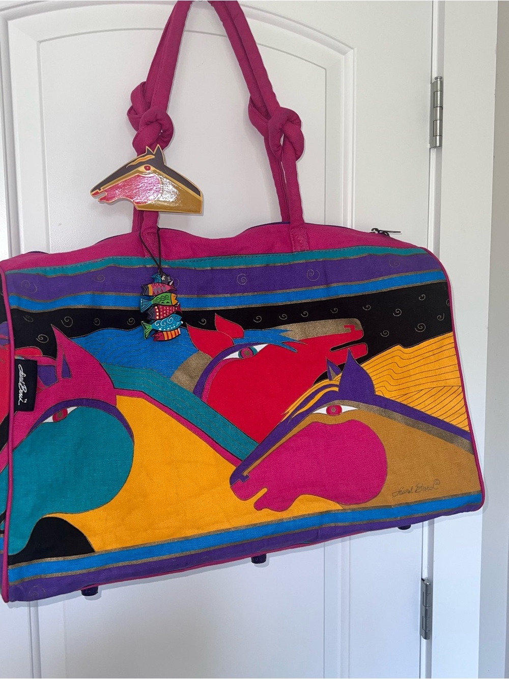 Laurel Burch Artistic Colorful Horse Print Duffel Bag - Multicolor -